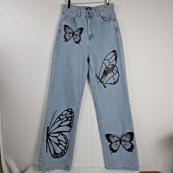 Simple Society butterfly wide leg baggy jeans size 7/ 28 - Picture 1 of 15
